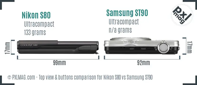 Nikon S80 vs Samsung ST90 top view buttons comparison