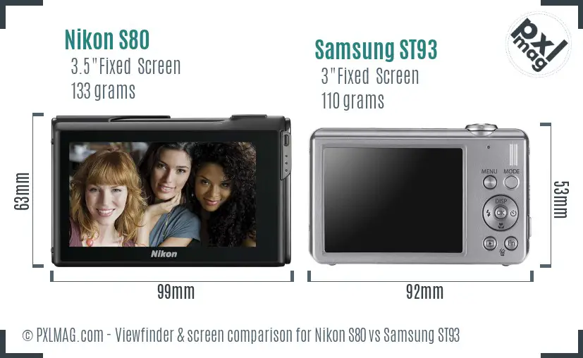 Nikon S80 vs Samsung ST93 Screen and Viewfinder comparison