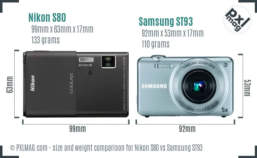Nikon S80 vs Samsung ST93 size comparison