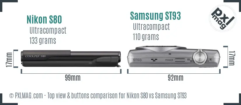 Nikon S80 vs Samsung ST93 top view buttons comparison