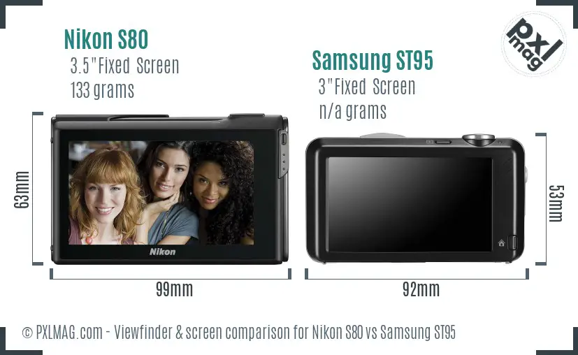 Nikon S80 vs Samsung ST95 Screen and Viewfinder comparison Nikon S80 vs Samsung ST95 Screen and Viewfinder comparison