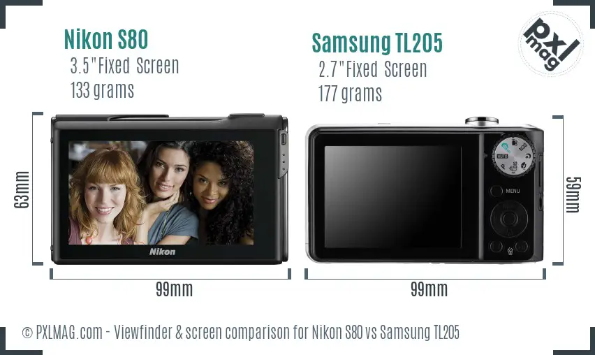 Nikon S80 vs Samsung TL205 Screen and Viewfinder comparison
