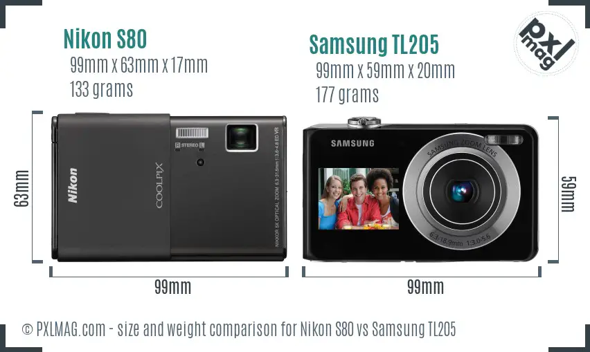 Nikon S80 vs Samsung TL205 size comparison