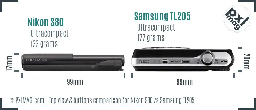 Nikon S80 vs Samsung TL205 top view buttons comparison