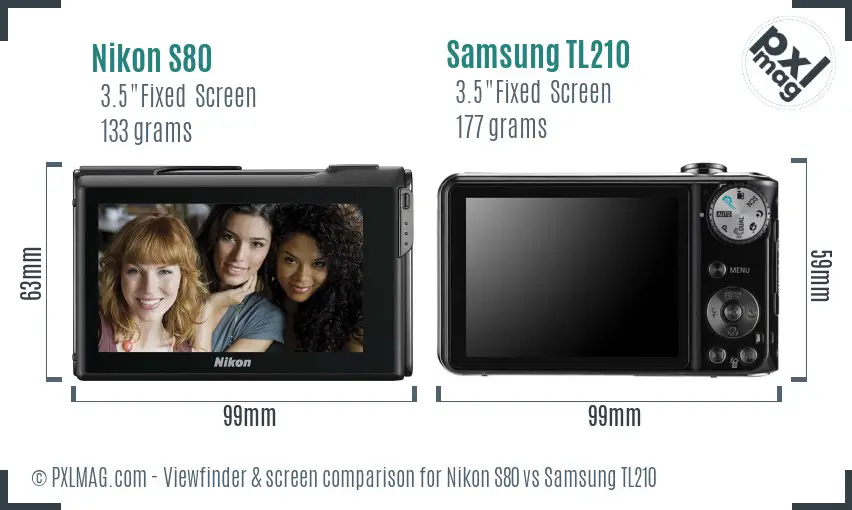 Nikon S80 vs Samsung TL210 Screen and Viewfinder comparison