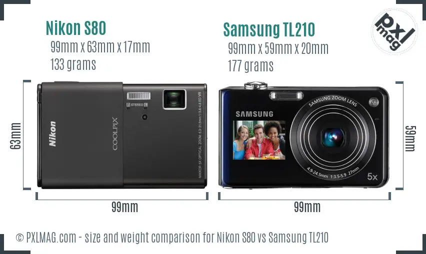 Nikon S80 vs Samsung TL210 size comparison