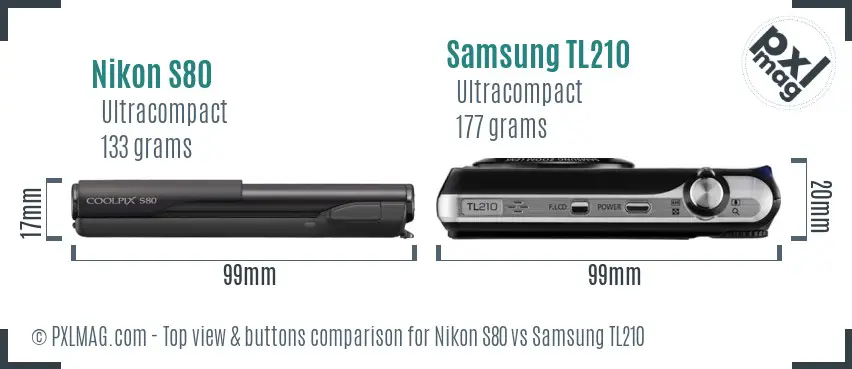 Nikon S80 vs Samsung TL210 top view buttons comparison