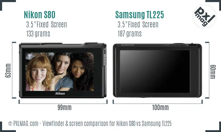 Nikon S80 vs Samsung TL225 Screen and Viewfinder comparison Nikon S80 vs Samsung TL225 Screen and Viewfinder comparison