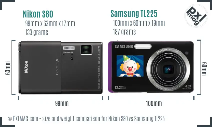 Nikon S80 vs Samsung TL225 size comparison Nikon S80 vs Samsung TL225 size comparison