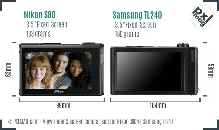 Nikon S80 vs Samsung TL240 Screen and Viewfinder comparison