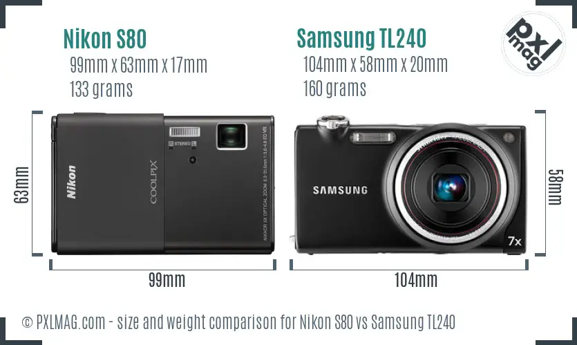 Nikon S80 vs Samsung TL240 size comparison