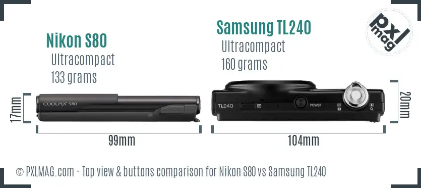 Nikon S80 vs Samsung TL240 top view buttons comparison
