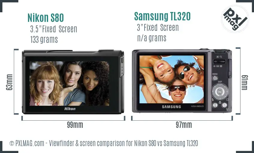 Nikon S80 vs Samsung TL320 Screen and Viewfinder comparison