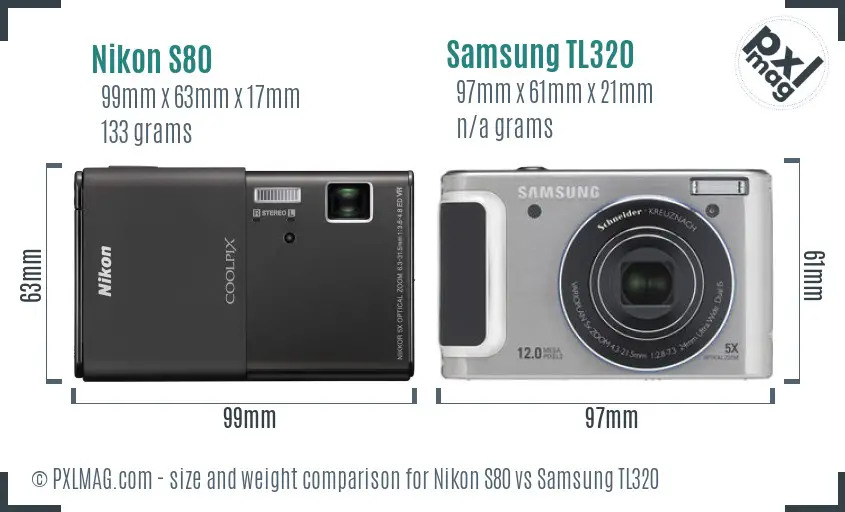 Nikon S80 vs Samsung TL320 size comparison