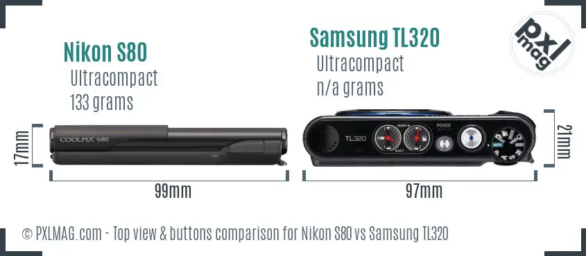 Nikon S80 vs Samsung TL320 top view buttons comparison