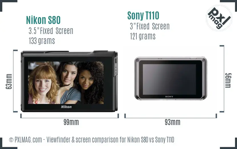 Nikon S80 vs Sony T110 Screen and Viewfinder comparison