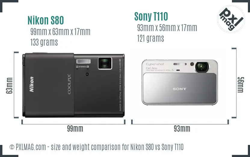 Nikon S80 vs Sony T110 size comparison