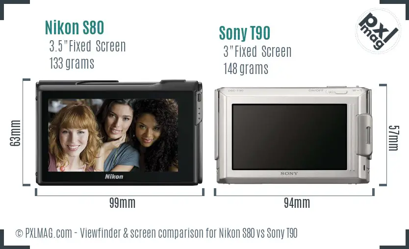 Nikon S80 vs Sony T90 Screen and Viewfinder comparison