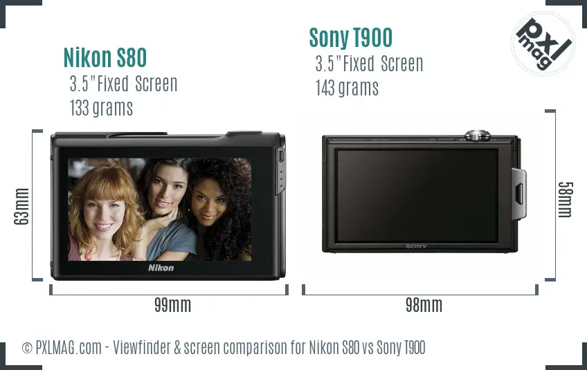 Nikon S80 vs Sony T900 Screen and Viewfinder comparison