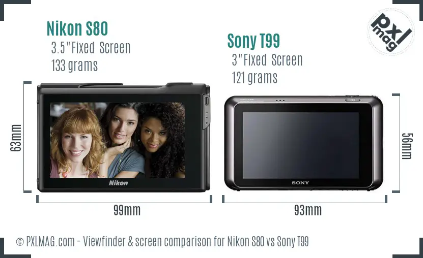 Nikon S80 vs Sony T99 Screen and Viewfinder comparison