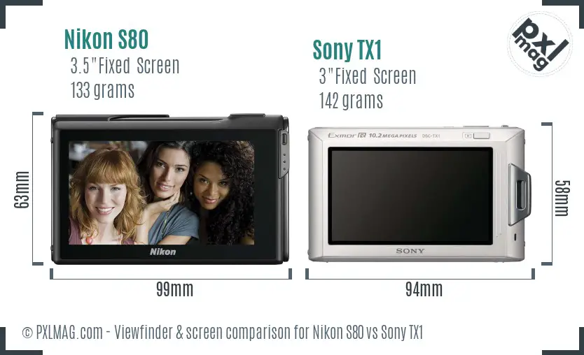 Nikon S80 vs Sony TX1 Screen and Viewfinder comparison