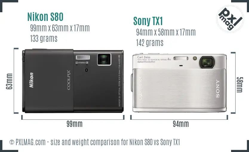 Nikon S80 vs Sony TX1 size comparison