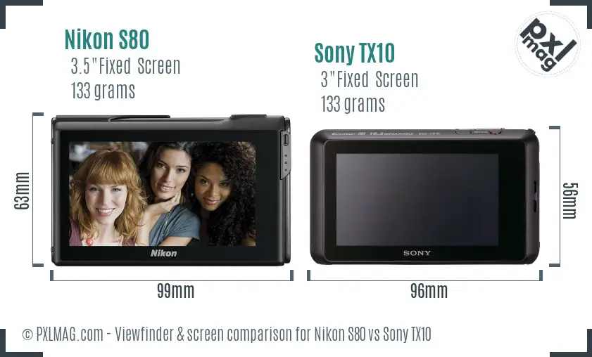 Nikon S80 vs Sony TX10 Screen and Viewfinder comparison