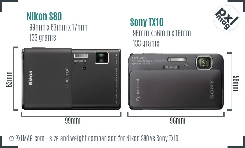 Nikon S80 vs Sony TX10 size comparison