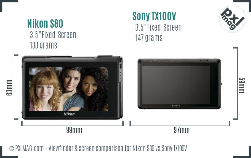 Nikon S80 vs Sony TX100V Screen and Viewfinder comparison