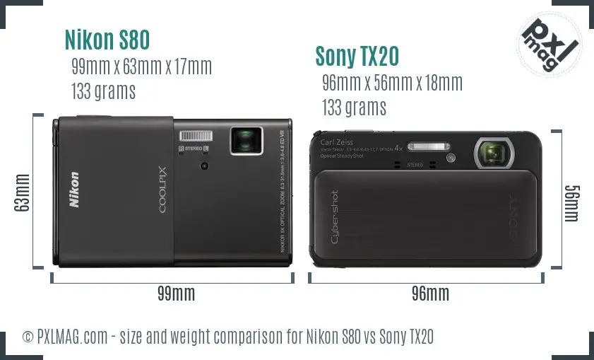Nikon S80 vs Sony TX20 size comparison