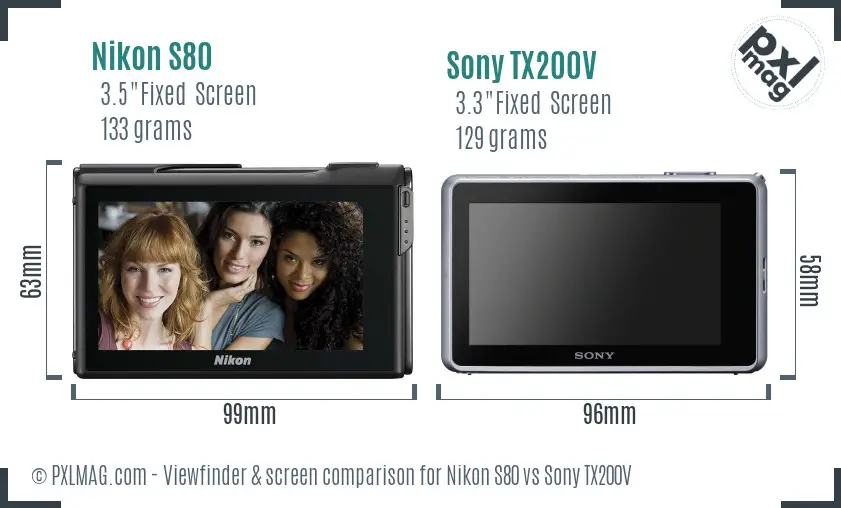 Nikon S80 vs Sony TX200V Screen and Viewfinder comparison