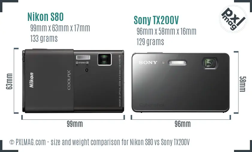 Nikon S80 vs Sony TX200V size comparison