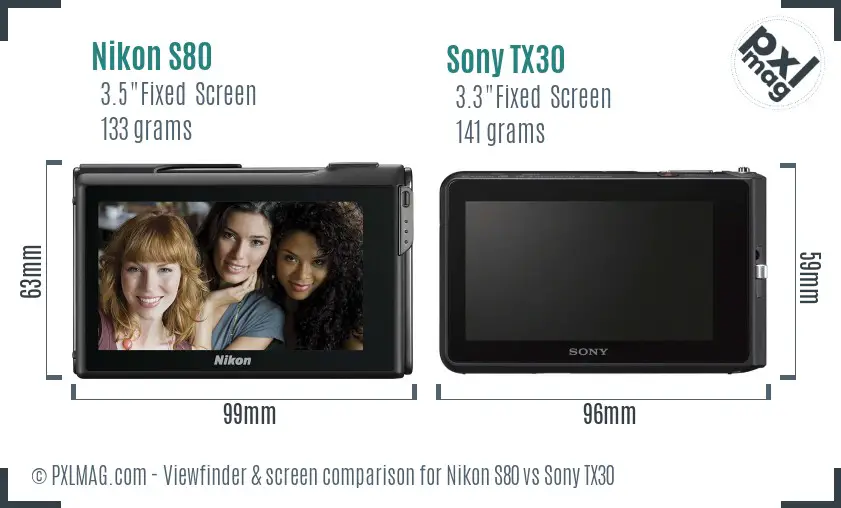 Nikon S80 vs Sony TX30 Screen and Viewfinder comparison