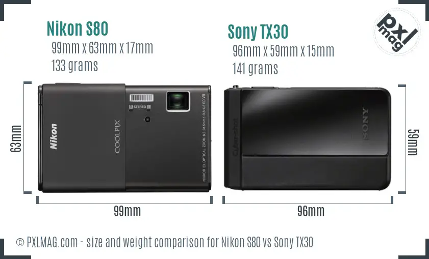 Nikon S80 vs Sony TX30 size comparison