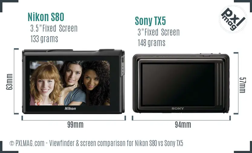 Nikon S80 vs Sony TX5 Screen and Viewfinder comparison