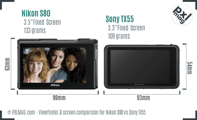 Nikon S80 vs Sony TX55 Screen and Viewfinder comparison