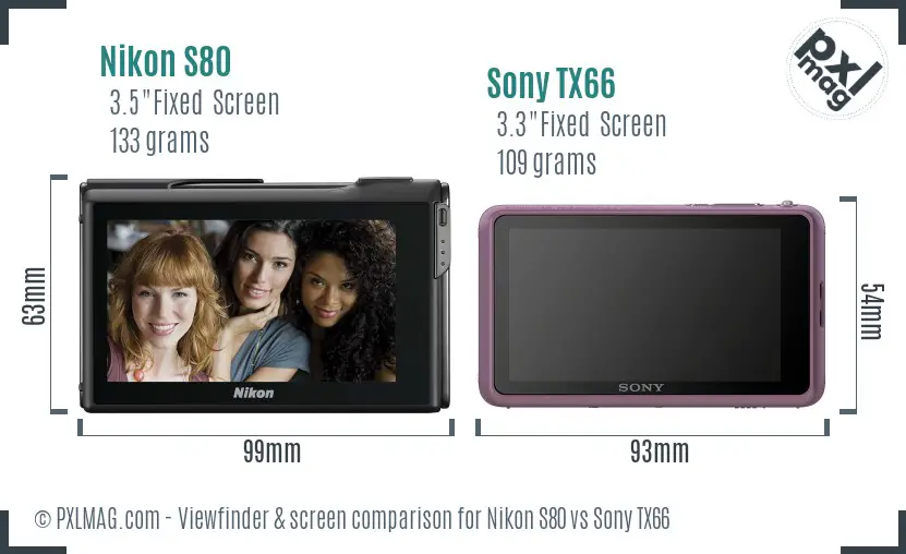 Nikon S80 vs Sony TX66 Screen and Viewfinder comparison