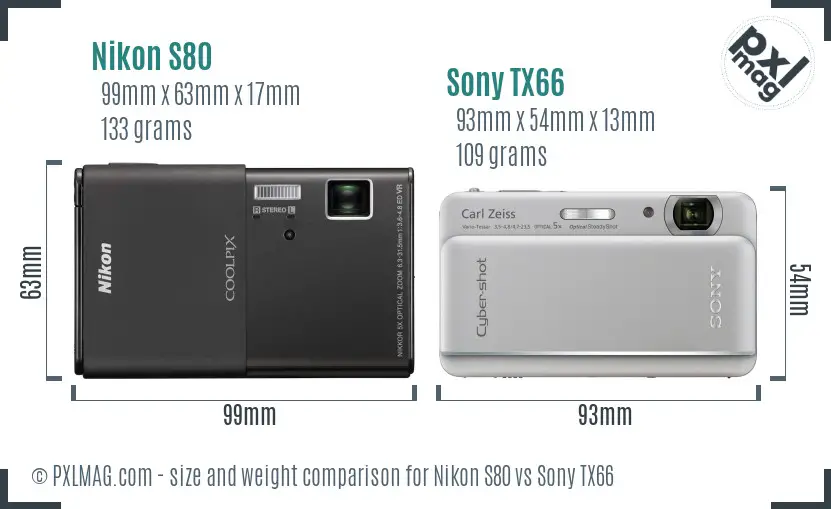 Nikon S80 vs Sony TX66 size comparison
