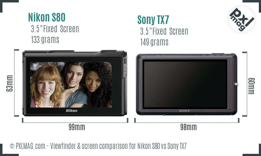 Nikon S80 vs Sony TX7 Screen and Viewfinder comparison