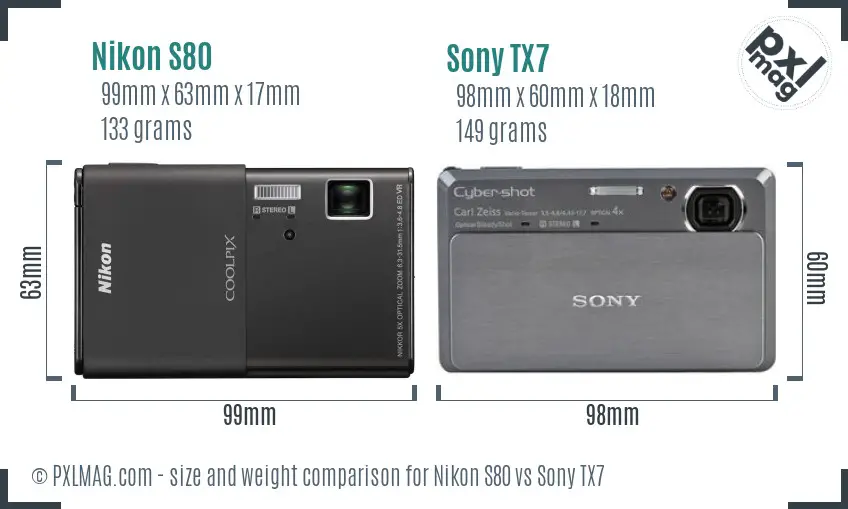 Nikon S80 vs Sony TX7 size comparison