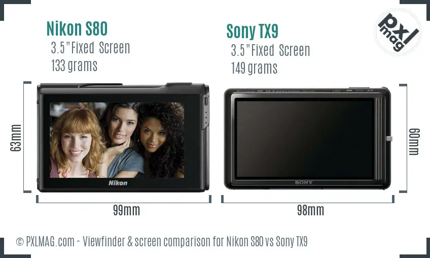 Nikon S80 vs Sony TX9 Screen and Viewfinder comparison