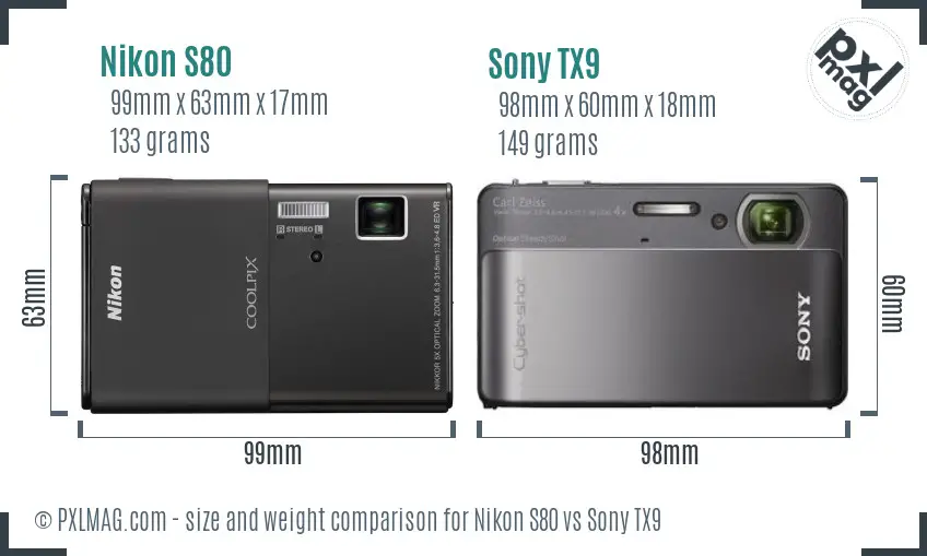 Nikon S80 vs Sony TX9 size comparison
