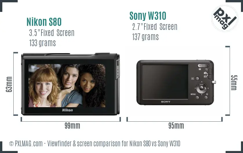 Nikon S80 vs Sony W310 Screen and Viewfinder comparison Nikon S80 vs Sony W310 Screen and Viewfinder comparison