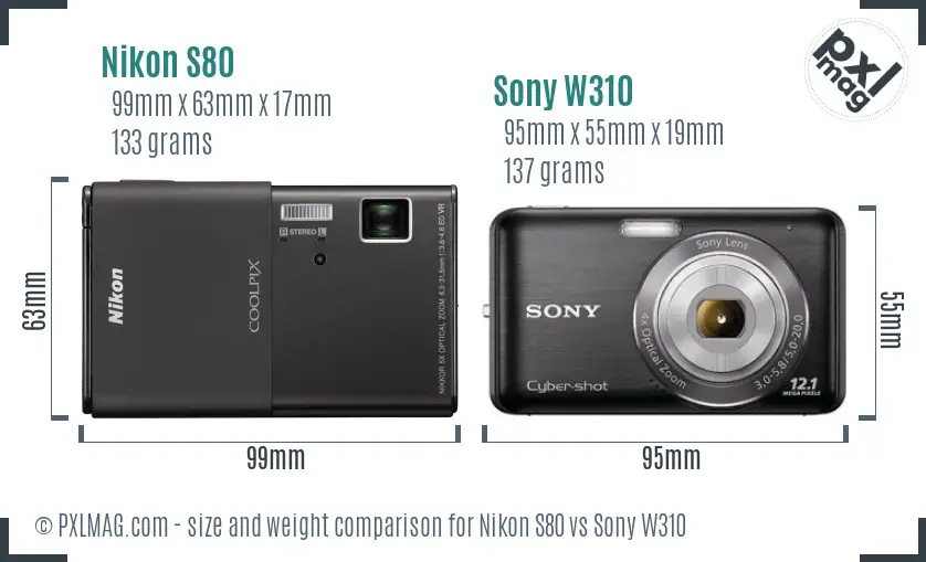 Nikon S80 vs Sony W310 size comparison Nikon S80 vs Sony W310 size comparison