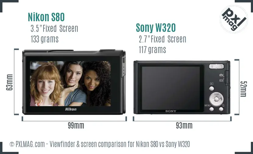 Nikon S80 vs Sony W320 Screen and Viewfinder comparison