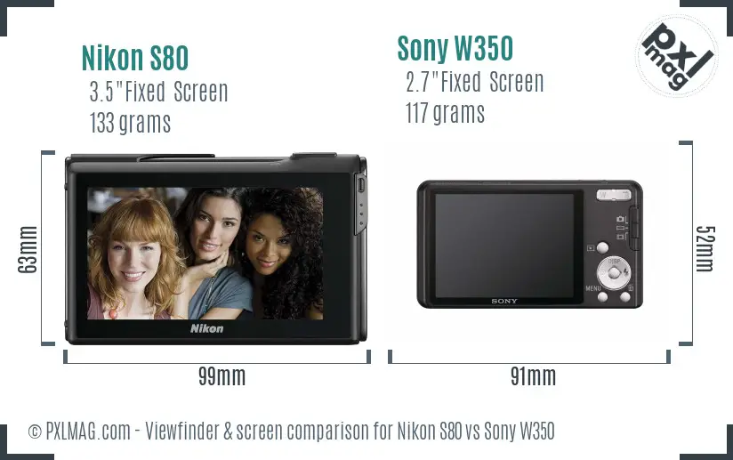Nikon S80 vs Sony W350 Screen and Viewfinder comparison