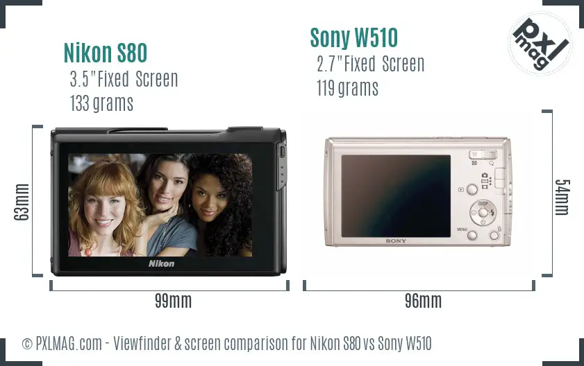 Nikon S80 vs Sony W510 Screen and Viewfinder comparison