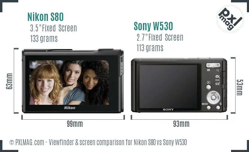 Nikon S80 vs Sony W530 Screen and Viewfinder comparison