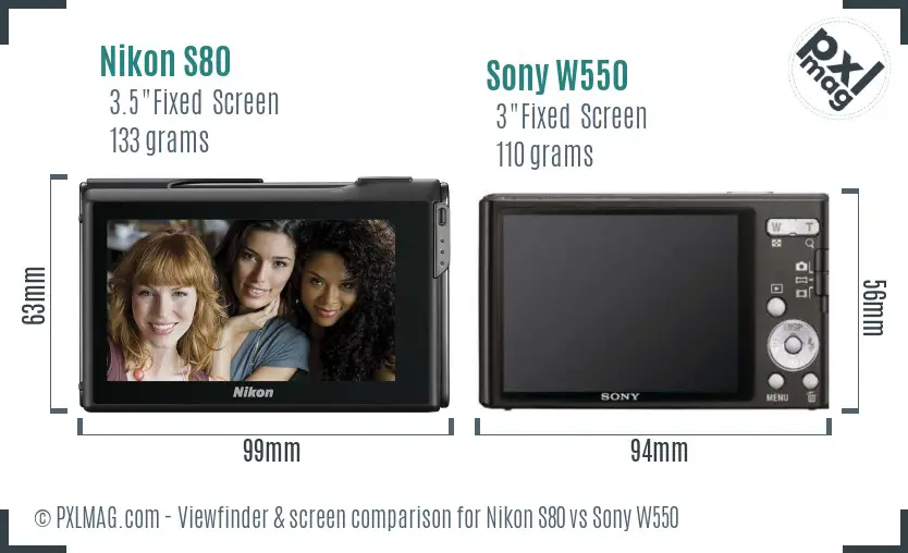 Nikon S80 vs Sony W550 Screen and Viewfinder comparison