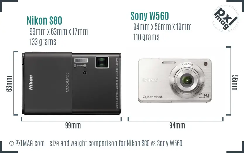 Nikon S80 vs Sony W560 size comparison